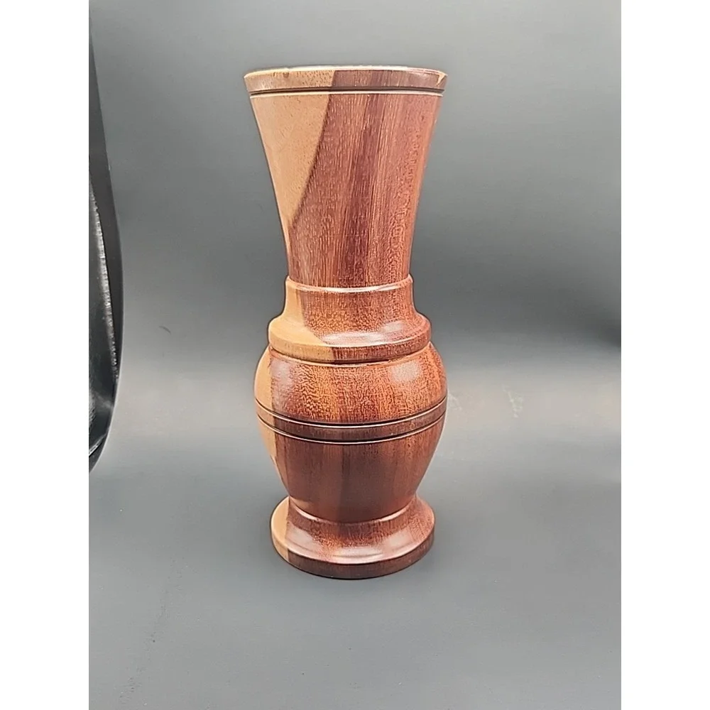 Vintage Artisan Handcrafted Hand turned‎ Two Toned Wooden Bud Vase 9